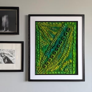Wool Wall Art, Abstract Wall Art,  Wool Painting,Felted Tapestry, Green wall art,  Felt Wall Painting Decor, Home Decor, Art Gift