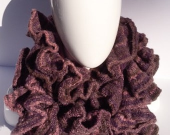 Ruffled Scarf, Knit Scarves, Chunky Scarf, Hand Knit, Winter Scarves, Pink, Brown, Purple, Wool, Acrylic,Women's Gifts, Christmas Gifts