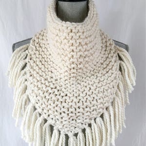 Hand Knit Poncho, Knit Scarf, Fringed Scarf, Women&#39;s Accessories, Winter Accessories, Gifts under 40, Christmas Gifts, Cream, Beige