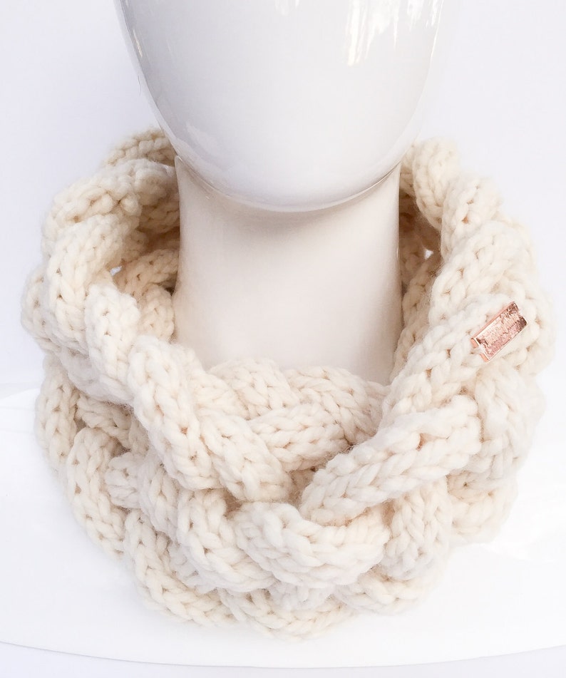 Braided Knit Scarf, Knit Cowl, Knit Infinity Scarf, Knit Neck Warmer, Winter Accessories, Cream, Beige, Christmas Gifts, Gifts under 30 image 1