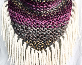Hand Knit Fringed Poncho Scarf: Women's Winter Accessory
