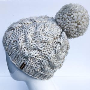 Chunky Cable Knit Hat, Knit Hat, Cable Knit, Knit Slouchy Hat, Winter Hat, Women&#39;s Hat, Gifts under 30, Pom Pom, Wheat, Cream, Tweed