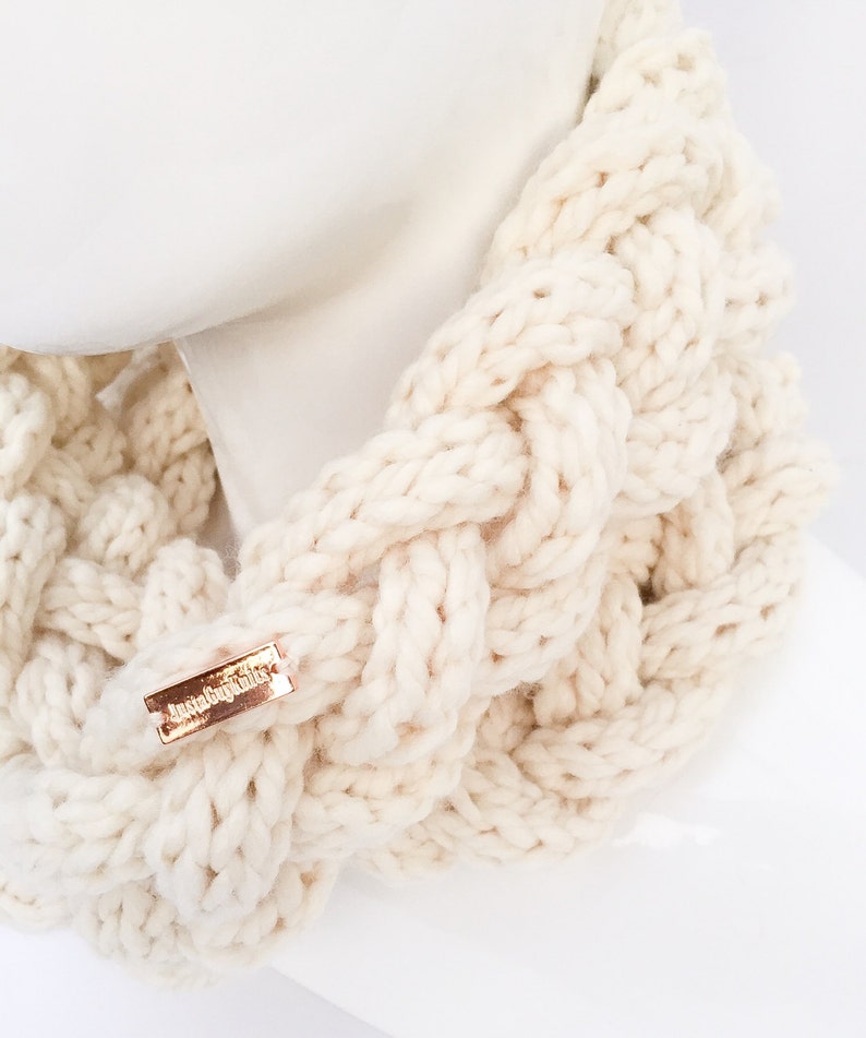 Braided Knit Scarf, Knit Cowl, Knit Infinity Scarf, Knit Neck Warmer, Winter Accessories, Cream, Beige, Christmas Gifts, Gifts under 30 image 2