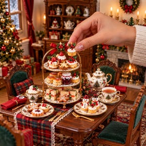 Christmas Tea Party STL, Miniature Tea Set STL, Dollhouse Food STL, Holiday Table Decor, 3D Print Files
