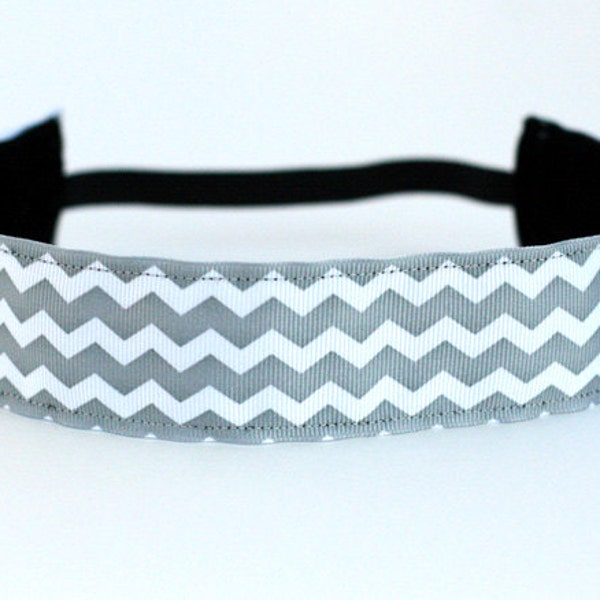 Grey & White Chevron NonSlip Headband 1.5", Gifts for Runner, Workout Accessory, Fitness Headband, Yoga Hairband, Gift Exchange, Under 10