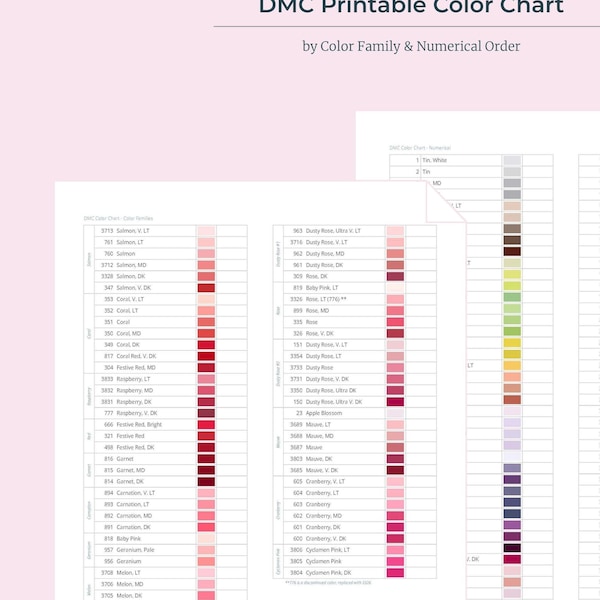 Dmc Floss Color Chart - Etsy