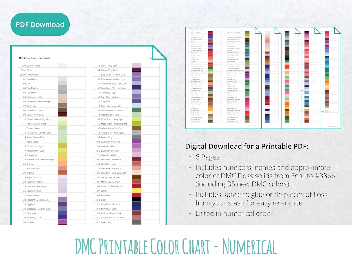 Printable DMC Color Chart PDF Download | Etsy