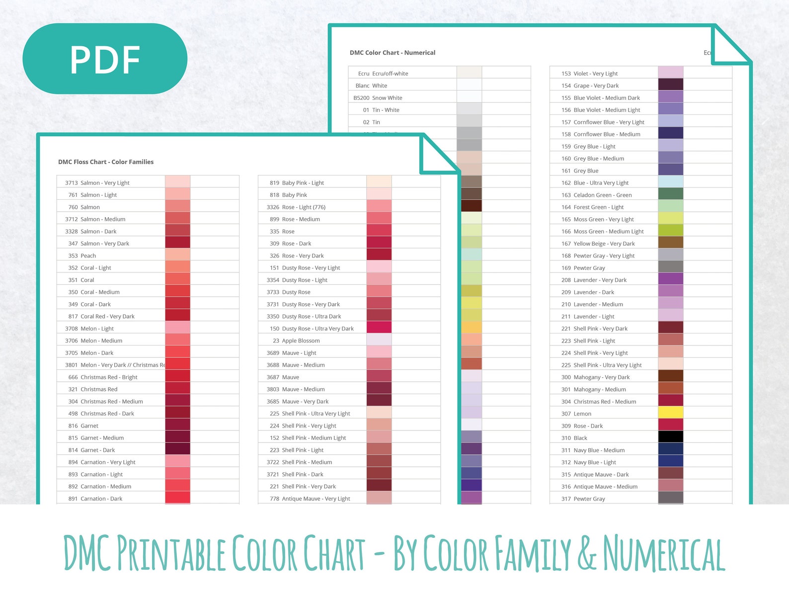 Printable DMC Color Chart PDF Download Etsy