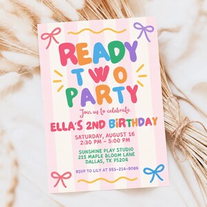 Invitación de cumpleaños para niños de dos años / Invitación para fiesta de segundo cumpleaños / Invitación de cumpleaños editable en Canva / Fiesta de cumpleaños para niños pequeños / Descarga digital