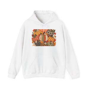 Patchwork Pumpkins Hoodie | Autumn Plaid Fall Leaves Design