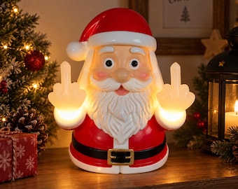 Divertida decoración navideña de Papá Noel, figura luminosa de Papá Noel con el dedo corazón, decoración de mesa o pared, regalo de broma para adultos.