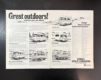 Original Vintage 1970s Dodge Space Caravans Camper Van 2-Page Print Ad - Chrysler