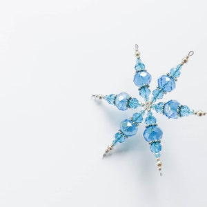 Blue beaded snowflake glass decoration in blue and silver holiday gift Christmas tree ornament holiday decor glass suncatcher image 7