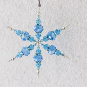 Blue beaded snowflake glass decoration in blue and silver holiday gift Christmas tree ornament holiday decor glass suncatcher image 8