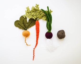 Mini Gemüse Spielzeug Set - Rollenspiel Mini Essen Waldorf lehrreich Karotte, Rübe, Kartoffel, Zwiebel - kleines Gemüse Baby Gym-Set Miniatur