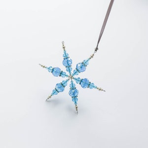 Blue beaded snowflake glass decoration in blue and silver holiday gift Christmas tree ornament holiday decor glass suncatcher image 6