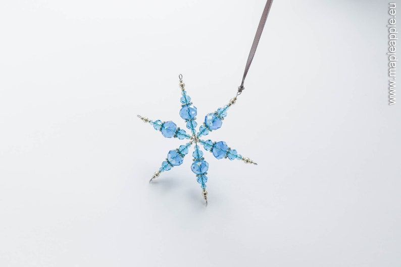 Blue beaded snowflake glass decoration in blue and silver holiday gift Christmas tree ornament holiday decor glass suncatcher image 6