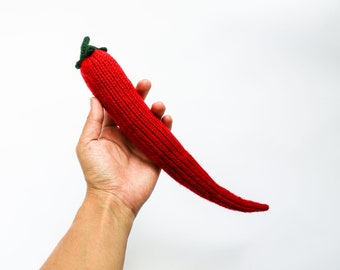 Gemüse Paprika Rot - Stricktier Gemüse - Pflanzlich gefüttert - Stofftier Paprika rot - Geschenk für Veganer - Pflanzlich gefärbtes Gemüse