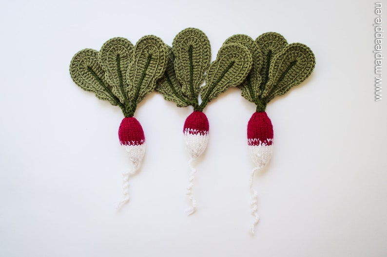 Pretend play radish set for play kitchen Waldorf toy knitted vegetables for toddlers green child safe gift for baby Gender neutral toy image 2