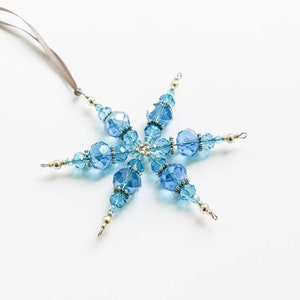 Blue beaded snowflake glass decoration in blue and silver holiday gift Christmas tree ornament holiday decor glass suncatcher image 5