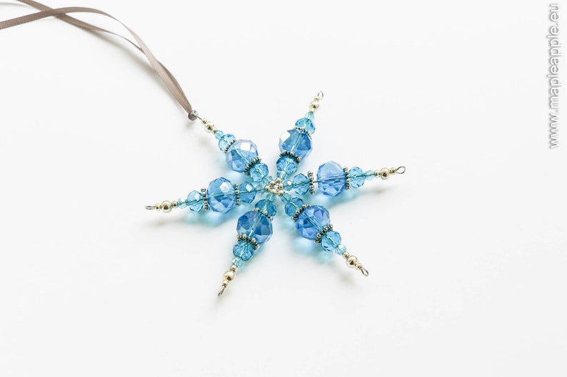 Blue beaded snowflake glass decoration in blue and silver holiday gift Christmas tree ornament holiday decor glass suncatcher image 5