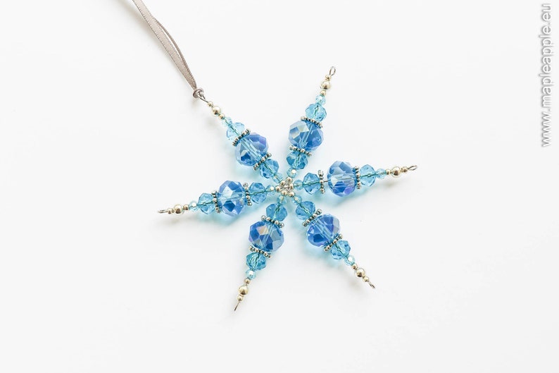 Blue beaded snowflake glass decoration in blue and silver holiday gift Christmas tree ornament holiday decor glass suncatcher image 2