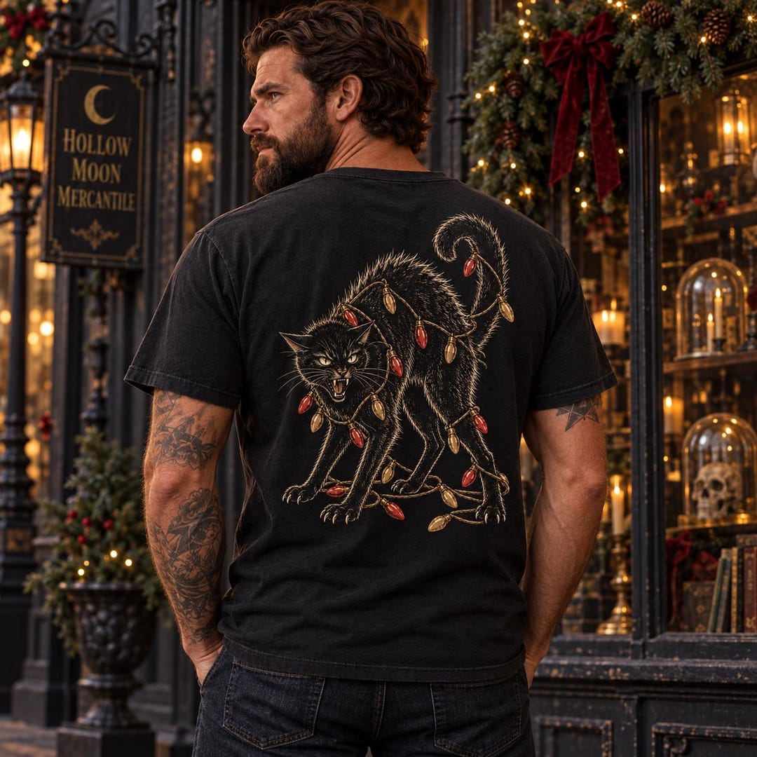 Scary black cat gothic Christmas shirt