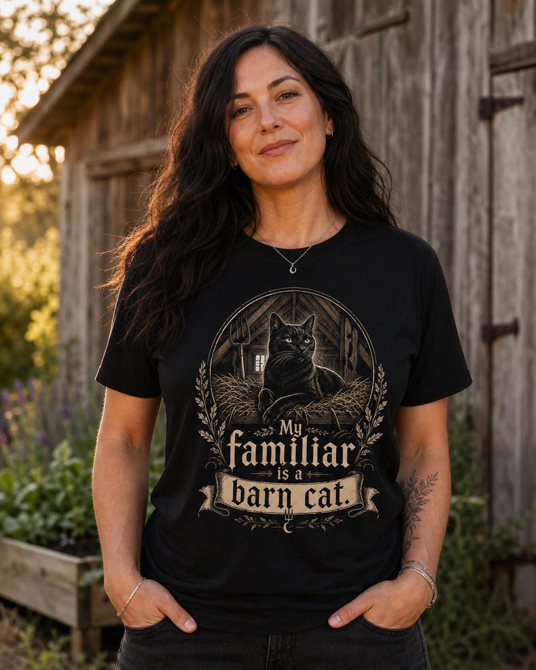 My Familiar Is a Barn Cat witchy black cat shirt