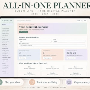 Digital Life Planner 2026–2028, Editable Offline HTML App with Budget, Mood & Goals