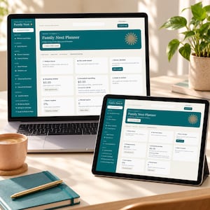 HTML-planerare för upptagna mammor, offline familjekommandocenter med måltider, budget och sysslor