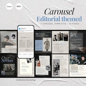 Seamless Editorial Instagram Carousel Post Template for Social Media Content, Premium Grey Branding for Marketing Agency, VA, SMM