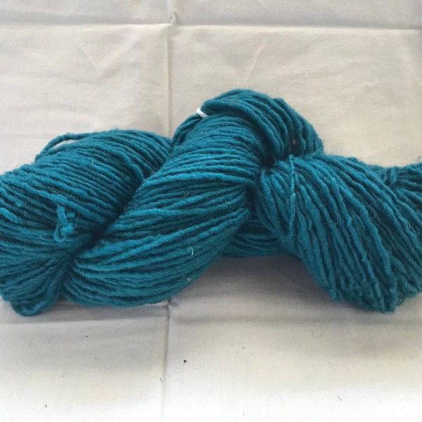 Four Ounces Hand Dyed Dark Turquoise Single Ply Worsted Weight Polypay Yarn about 200 yards