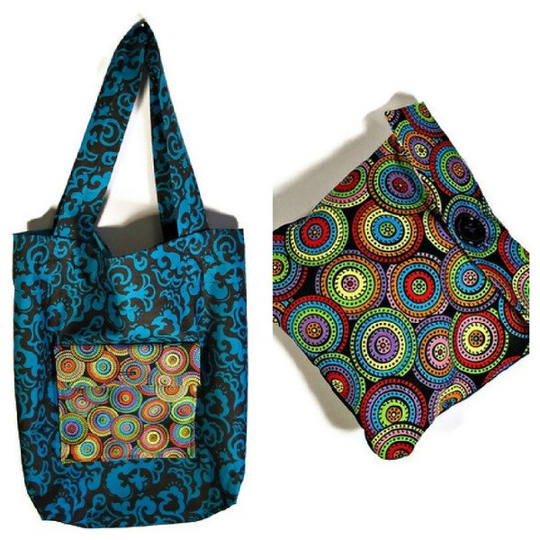 Tribal and Floral Meet - Fold up Tote Bag - Easy Tote Bag  - ECO Shopping Bag -TAGT