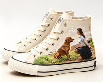 Custom Photo Canvas Hi-Tops, Personalized Pet or Couple Picture Shoes (Made-to-Order)