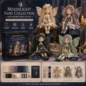 Pu&ograve; includere: Un kit fai-da-te Moonlight Fairy Collection con quattro bambole in tessuto chiamate Luna, Stella, Nyx e Selene. Il set include tessuti pretagliati, fili, un ago, imbottitura, accessori e una guida passo-passo per la creazione.