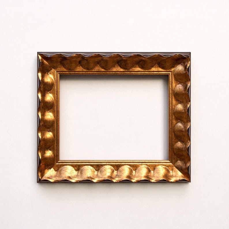 Metallic Golden Frame Gold Solid Wood Picture Frame, Sculpted Wave Edge, European Classical ...