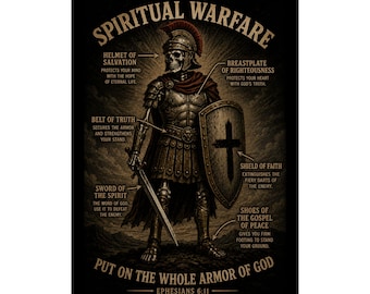 Póster de la armadura de Dios para la guerra espiritual, versículo bíblico de Efesios 6:11.
