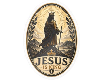 Vinilo decorativo "Jesús es Rey", pegatina de fe cristiana, diseño de Cristo majestuoso.