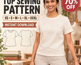 Women’s T-Shirt Sewing Pattern PDF, Short Sleeve Crew Neck Top Pattern, Easy Beginner Shirt, Sizes XS–XXXL, Instant Download