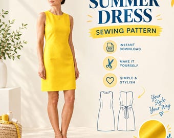 Sukienka mini w kształcie litery A, wzór do szycia, sukienka z dekoltem w łódkę, wzór PDF, damska sukienka mini w kratkę, XXS-XL, sukienka imprezowa z wiązaniem z tyłu, sukienka letnia dla początkujących