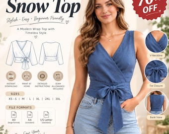Wrap Top Sewing Pattern PDF, Women’s Wrap Top Pattern, Tie Front Top Pattern, DIY Sewing Pattern, Digital Sewing Pattern, Printable PDF
