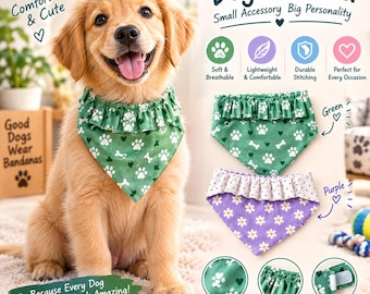 5 Sizes Dog Scrunchie Elastic Bandana Sewing Pattern PDF, XS to XL, Pet Bandana Tutorial