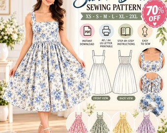 Basic midi dress pattern | Circular skirt pattern for women | Easy wedding midi dress sewing pattern |XXS-4XL | PDF sewing pattern