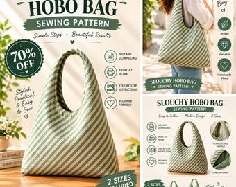 Wzór do szycia luźnej torby typu hobo w formacie PDF | Dwustronna torba typu hobo na ramię | Przyjazna dla początkujących | Natychmiastowe pobranie