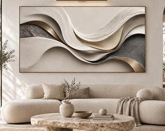 Quadro astratto con texture, pittura moderna neutra, arredamento minimalista di lusso, opera d'arte astratta 3D, decorazione murale contemporanea per la casa.