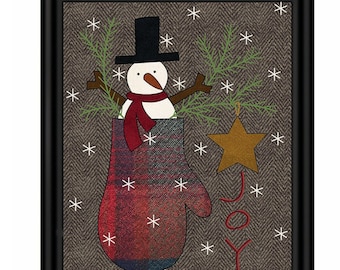 Snowman in Mitten with Greenery and Star Wool Applique Pattern ATN 2114 - Winter Joy