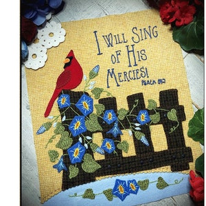 Cardinal on Fence Wool Applique Pattern with Embroidery - Scripture Patterns - Cardinal Patterns -  CP 444