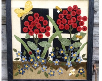 The Window Box Wool Applique Pattern WSD 1412 - Flowers with Butterfly Applique Pattern