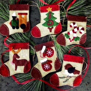 Winter Stocking Ornaments Kit & Pattern: Wool Felt Applique - Makes 6 (K 0513)