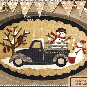 Vintage Truck Wool Table Mat -  Wool Applique Patterns - Winter Decor - Vintage Truck January Snowman  BMB 1327